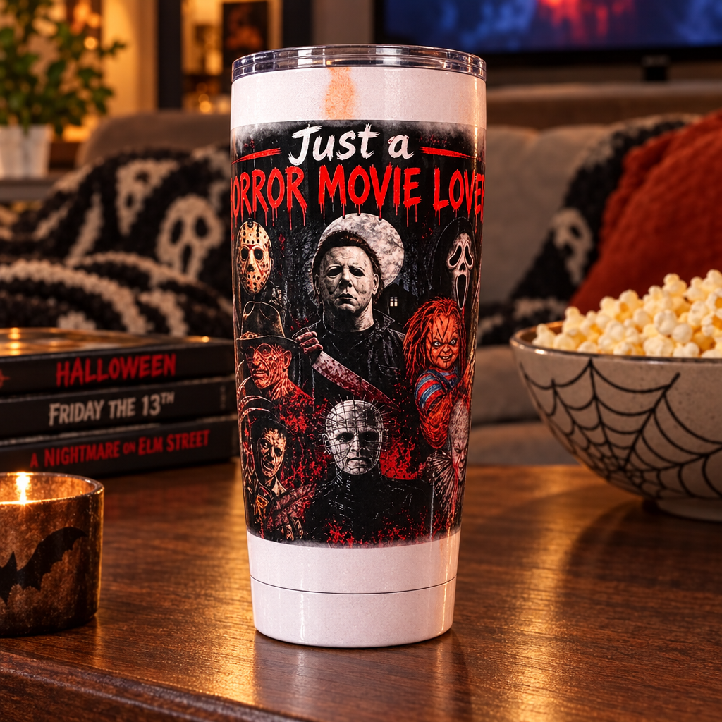 Just a Horror Movie Lover Glass Tumbler | Handmade Horror Fan Gift The Bargains Basement