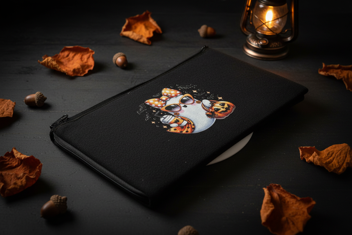 Glam Ghost Halloween Canvas Zipper Pouch | Handmade 8x5 The Bargains Basement