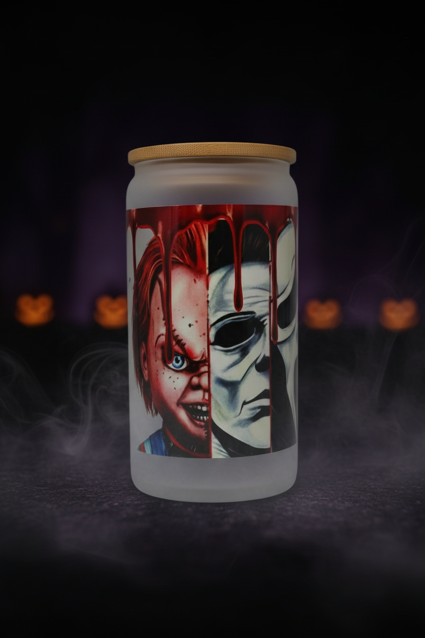 Horror Icons Glass Can Tumbler | Halloween Drinkware The Bargains Basement