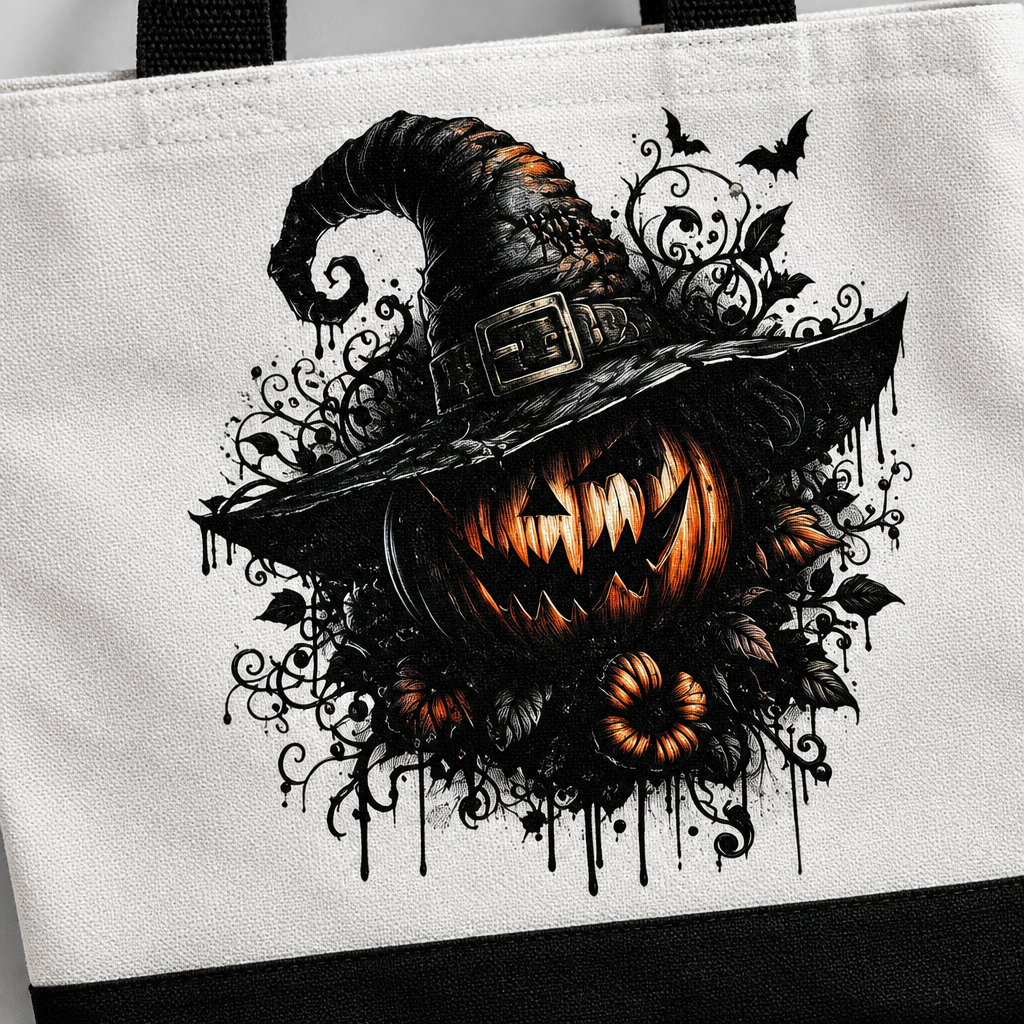 Wicked Pumpkin Witch | Halloween Canvas Tote Bag | Handmade Halloween Gift The Bargains Basement