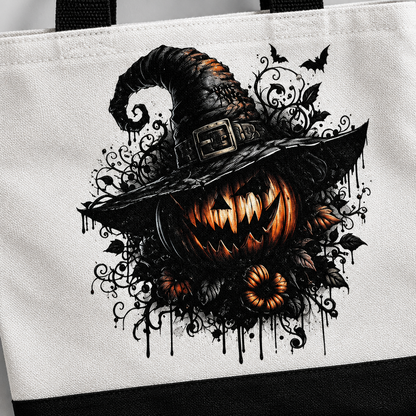 Wicked Pumpkin Witch | Halloween Canvas Tote Bag | Handmade Halloween Gift The Bargains Basement