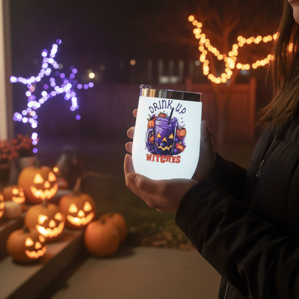 Drink Up Witches Halloween Stemless Wine Tumbler – Handmade The Bargains Basement