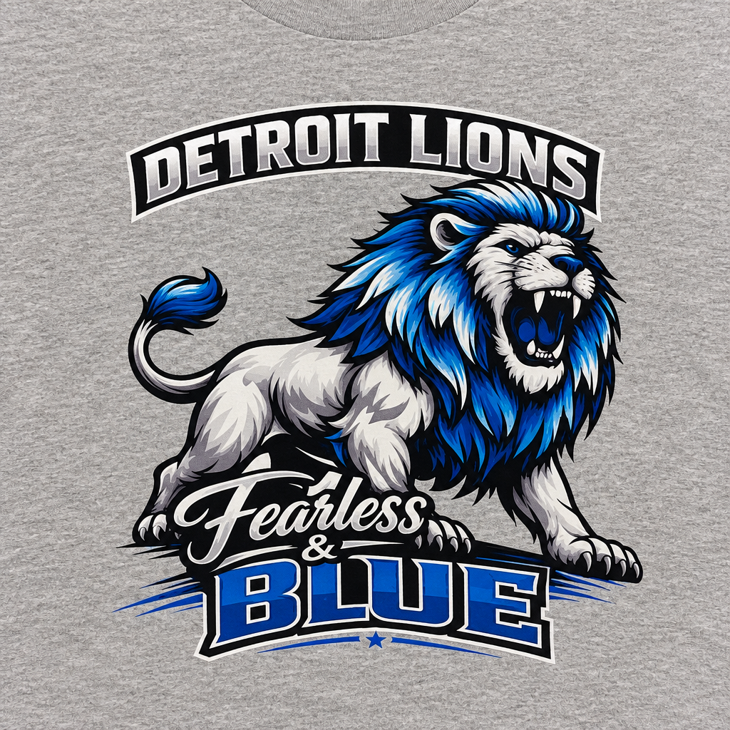 Detroit Lions Fearless & Blue Graphic T-Shirt | Size XL The Bargains Basement