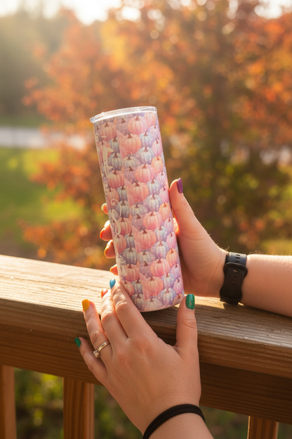 Just Sippin Coffee and Giving Thanks Pastel Pumpkin Skinny Tumbler | Handmade Fall Drinkware The Bargains Basement