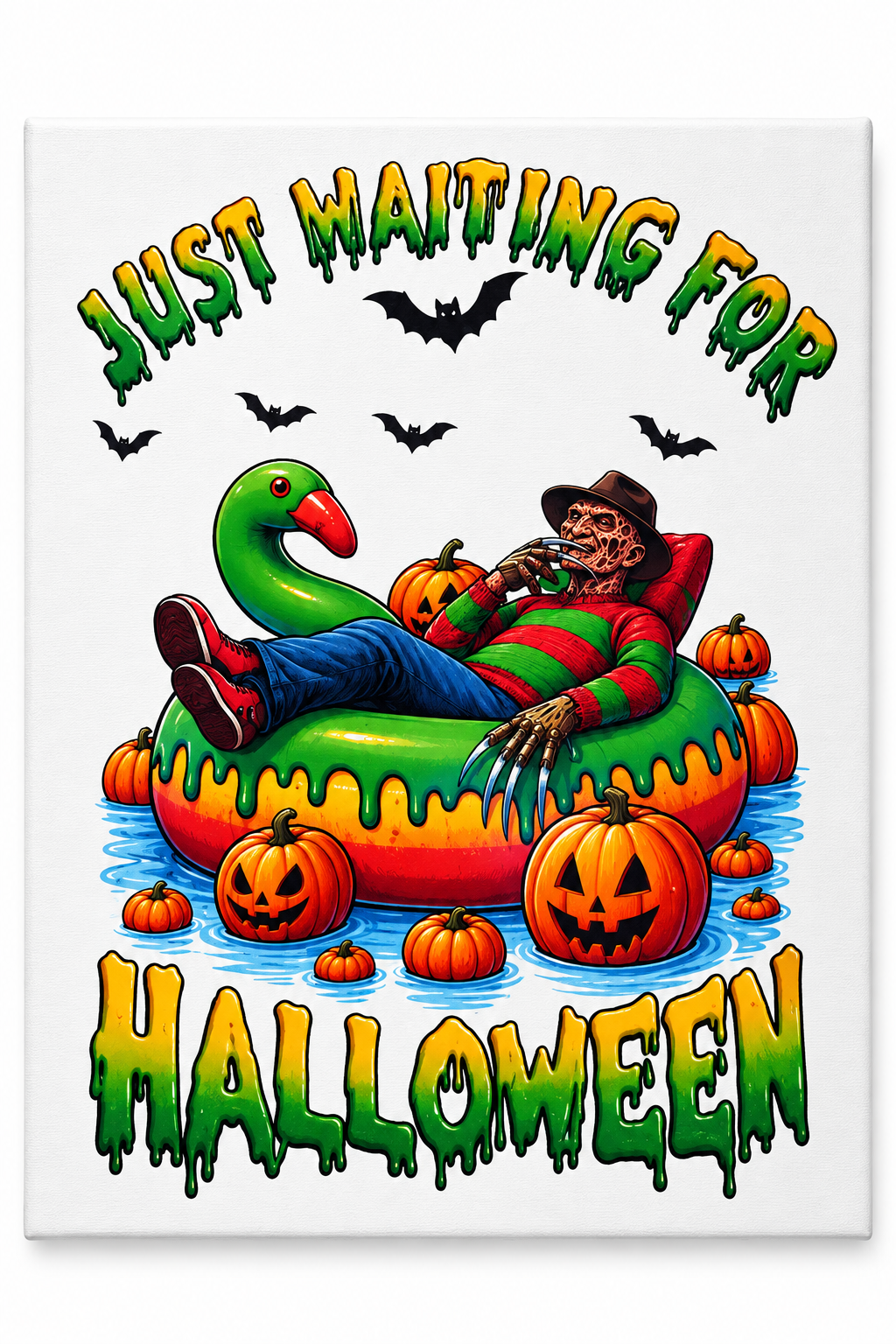 Just Waiting for Halloween | 11x9 Canvas Sign – Funny Horror Halloween Decor The Bargains Basement