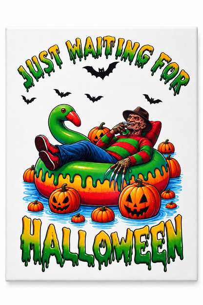 Just Waiting for Halloween | 11x9 Canvas Sign – Funny Horror Halloween Decor The Bargains Basement