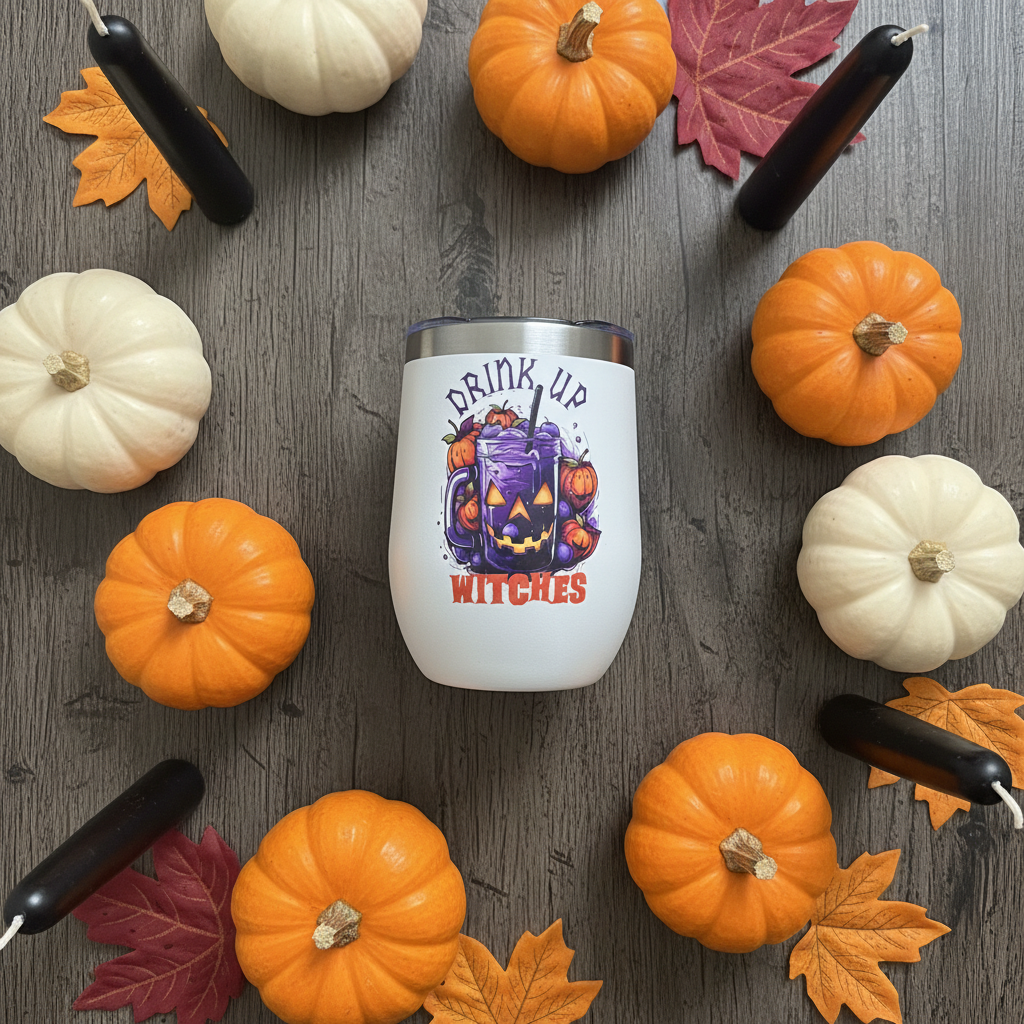 Drink Up Witches Halloween Stemless Wine Tumbler – Handmade The Bargains Basement