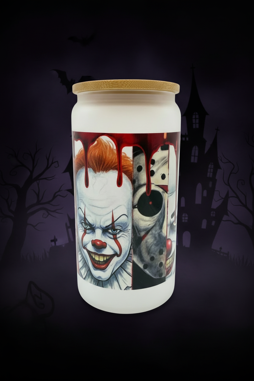 Horror Icons Glass Can Tumbler | Halloween Drinkware The Bargains Basement