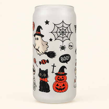 Halloween Cats & Pumpkins Frosted Glass Tumbler The Bargains Basement