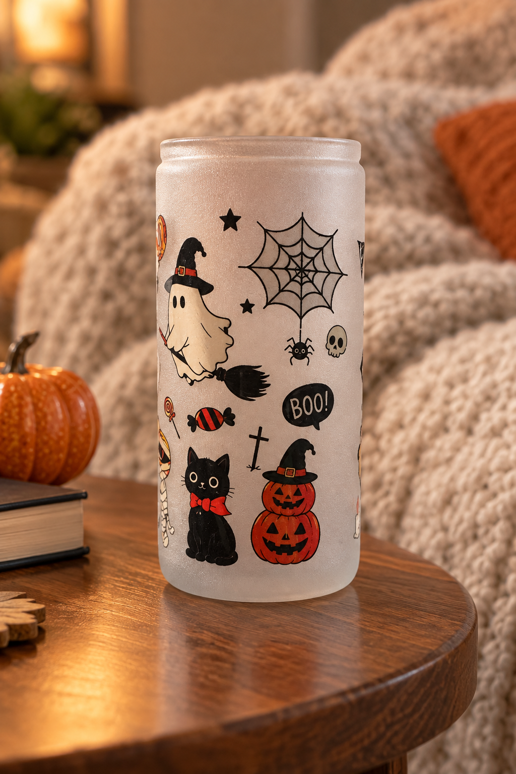 Halloween Cats & Pumpkins Frosted Glass Tumbler The Bargains Basement