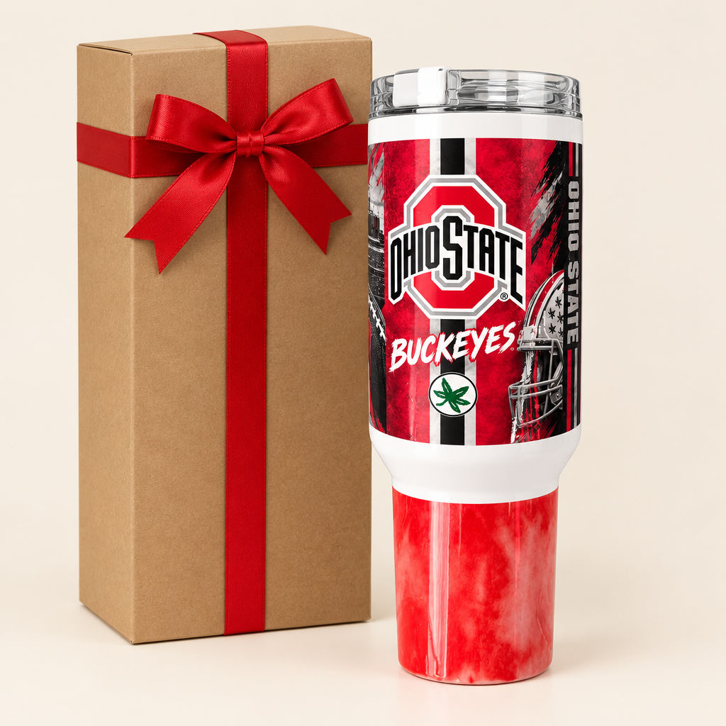 Ohio State Buckeyes 40oz Handmade Tumbler | Red & Black Game Day Cup The Bargains Basement