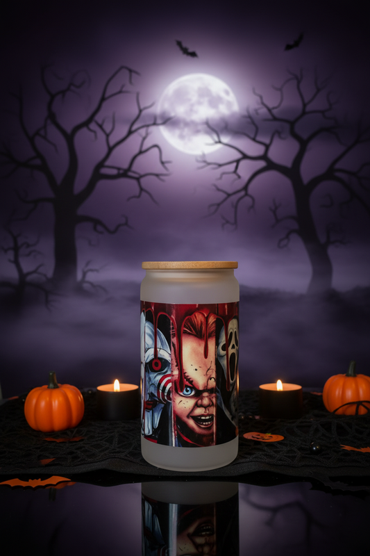 Horror Icons Glass Can Tumbler | Halloween Drinkware The Bargains Basement