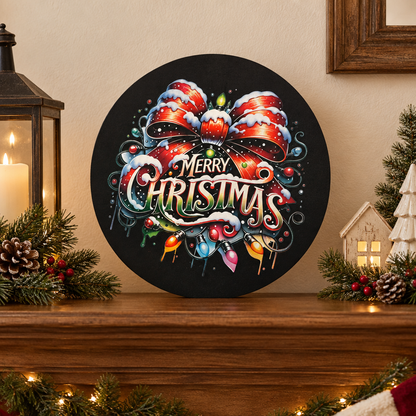 Merry Christmas Red Bow Round Sign – Festive Holiday Decor The Bargains Basement