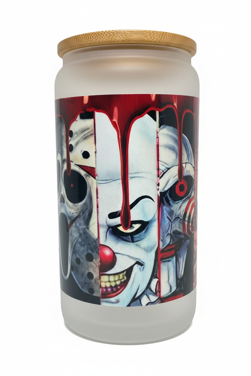 Horror Icons Glass Can Tumbler | Halloween Drinkware The Bargains Basement