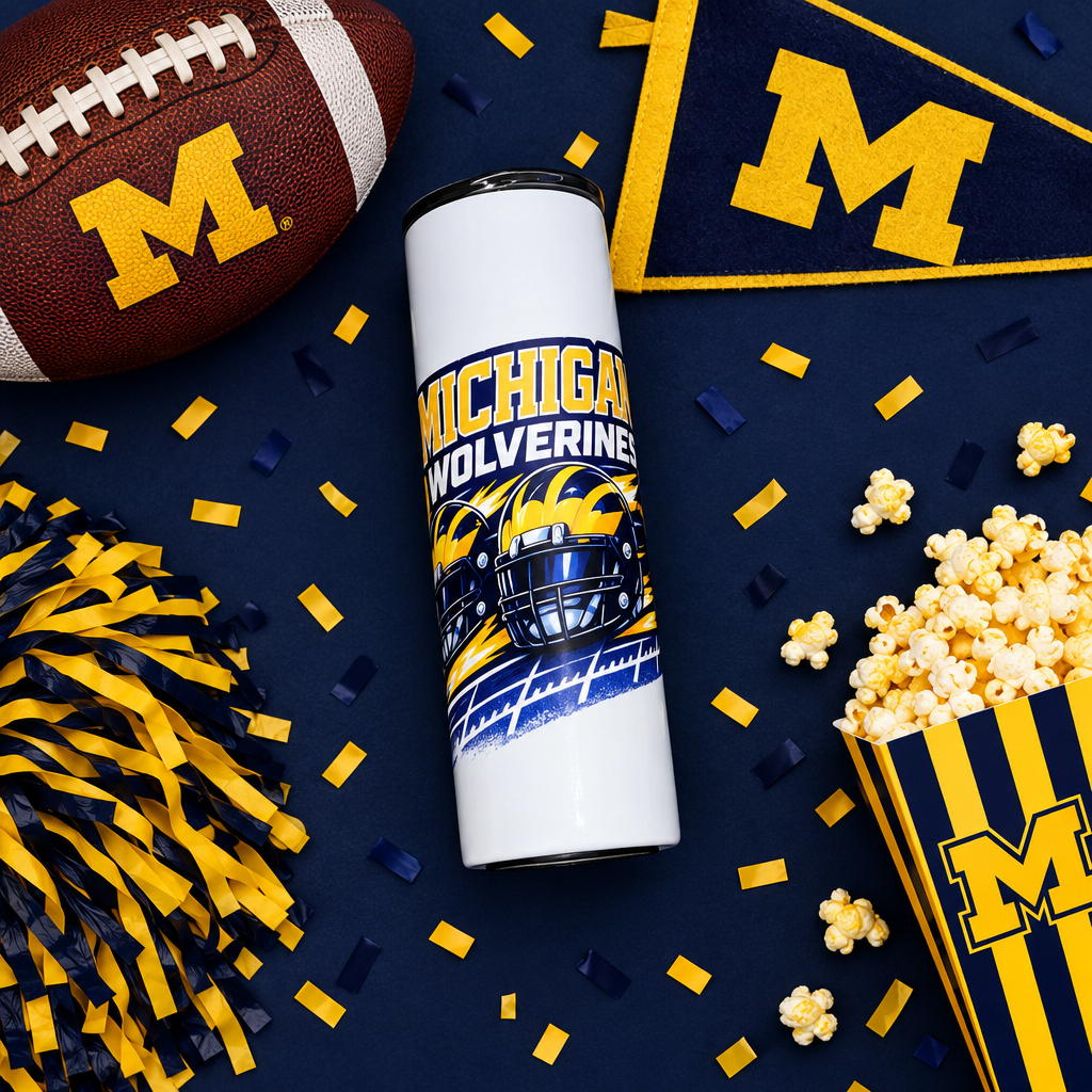 Michigan Wolverines 20oz Skinny Tumbler – Handmade Football Fan Drinkware The Bargains Basement