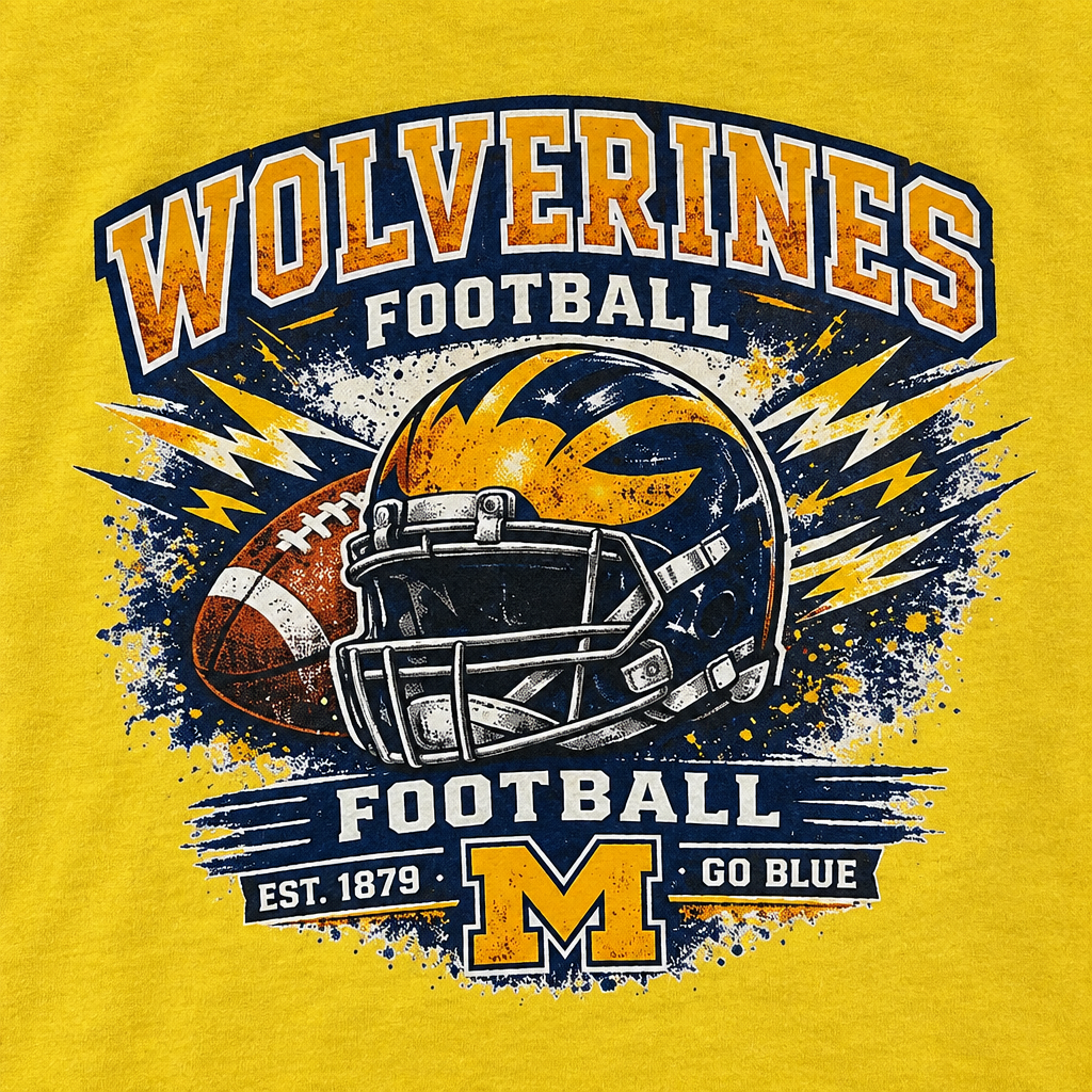Yellow Wolverines Football Graphic T-Shirt – Large The Bargains Basement