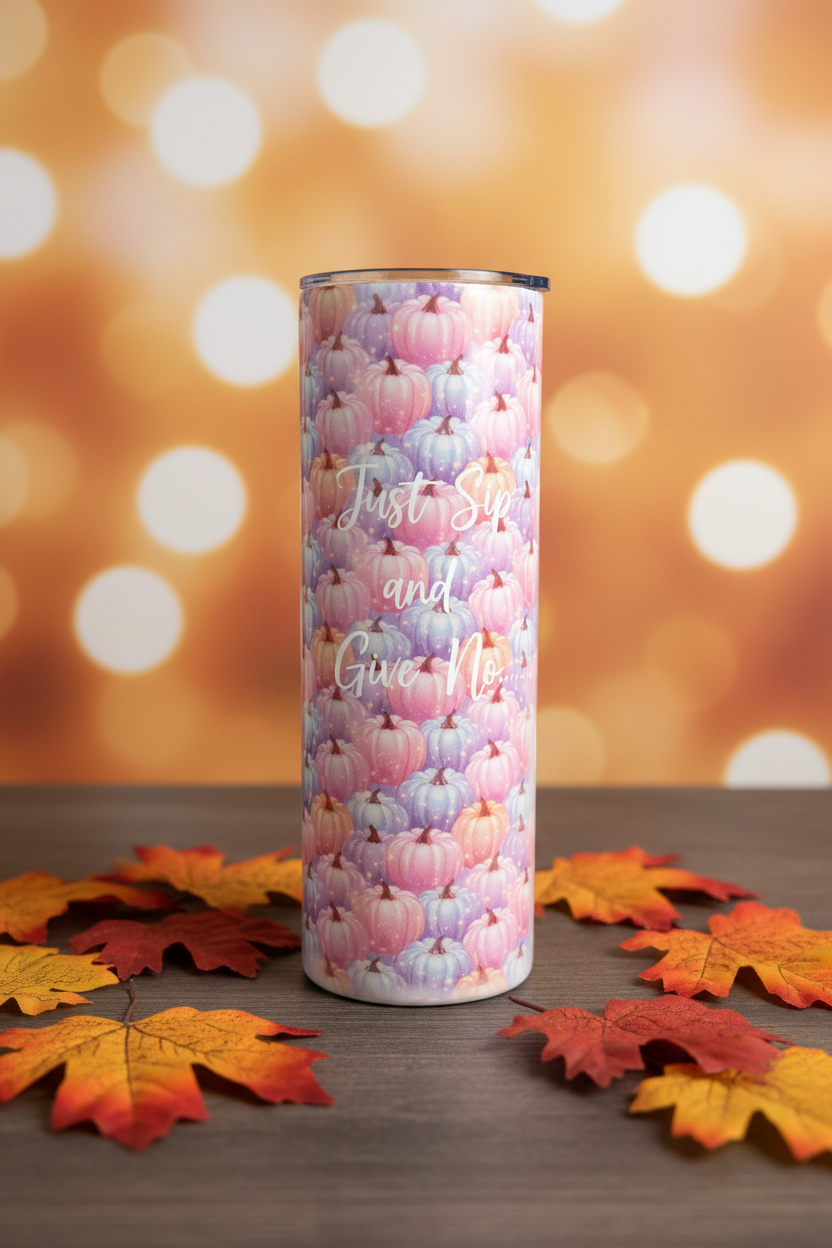 Just Sippin Coffee and Giving Thanks Pastel Pumpkin Skinny Tumbler | Handmade Fall Drinkware The Bargains Basement