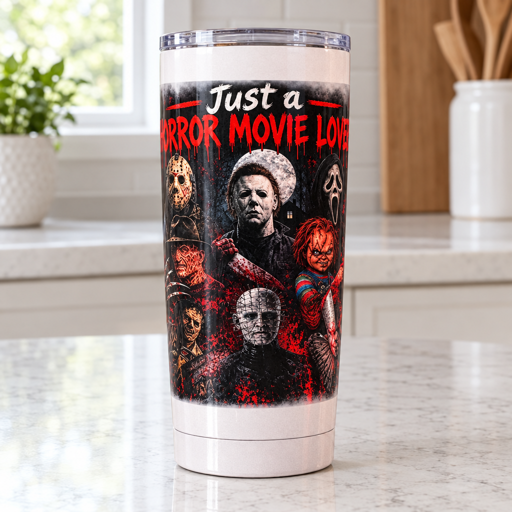 Just a Horror Movie Lover Glass Tumbler | Handmade Horror Fan Gift The Bargains Basement