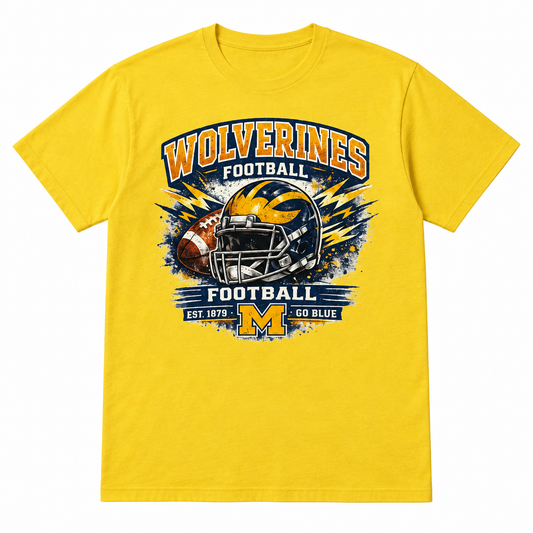 Yellow Wolverines Football Graphic T-Shirt – Large The Bargains Basement