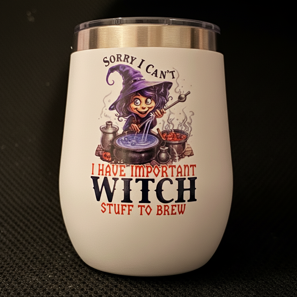 Sorry I Can't — Witch Stuff to Brew | Double-Sided Halloween Wine Tumbler The Bargains Basement