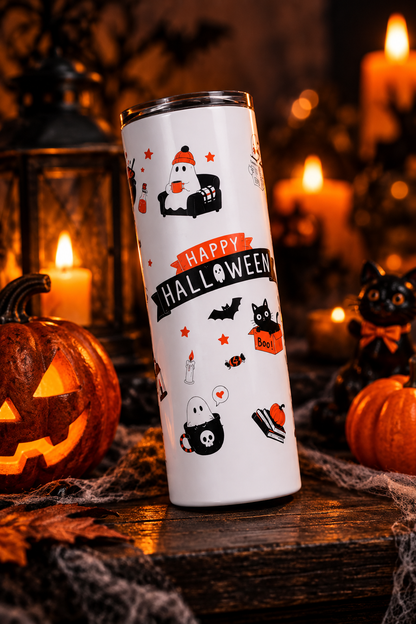 Happy Halloween Double-Sided 20oz Skinny Tumbler – Handmade Halloween Drinkware The Bargains Basement