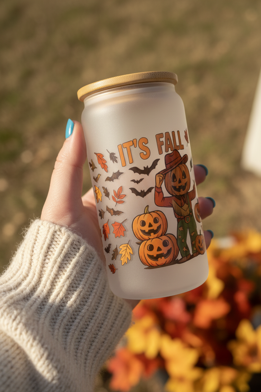 It's Fall Y'all Frosted Glass Can Tumbler – Handmade Halloween Fall Drinkware The Bargains Basement