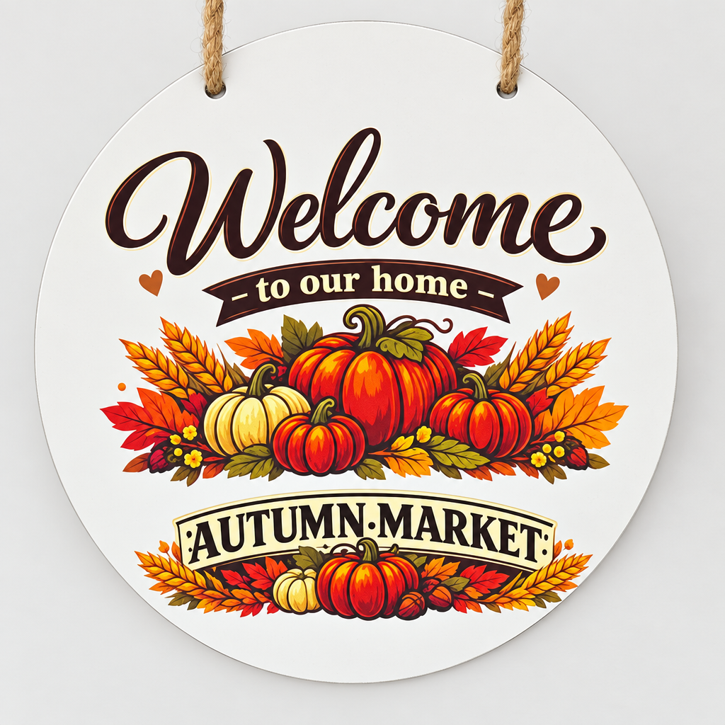 Welcome to Our Home Autumn Market 12-Inch Round Wood Sign The Bargains Basement