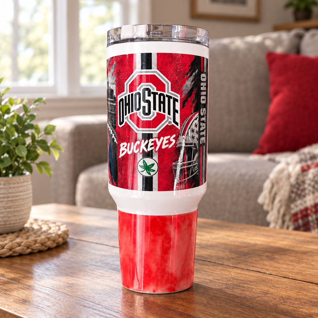 Ohio State Buckeyes 40oz Handmade Tumbler | Red & Black Game Day Cup The Bargains Basement
