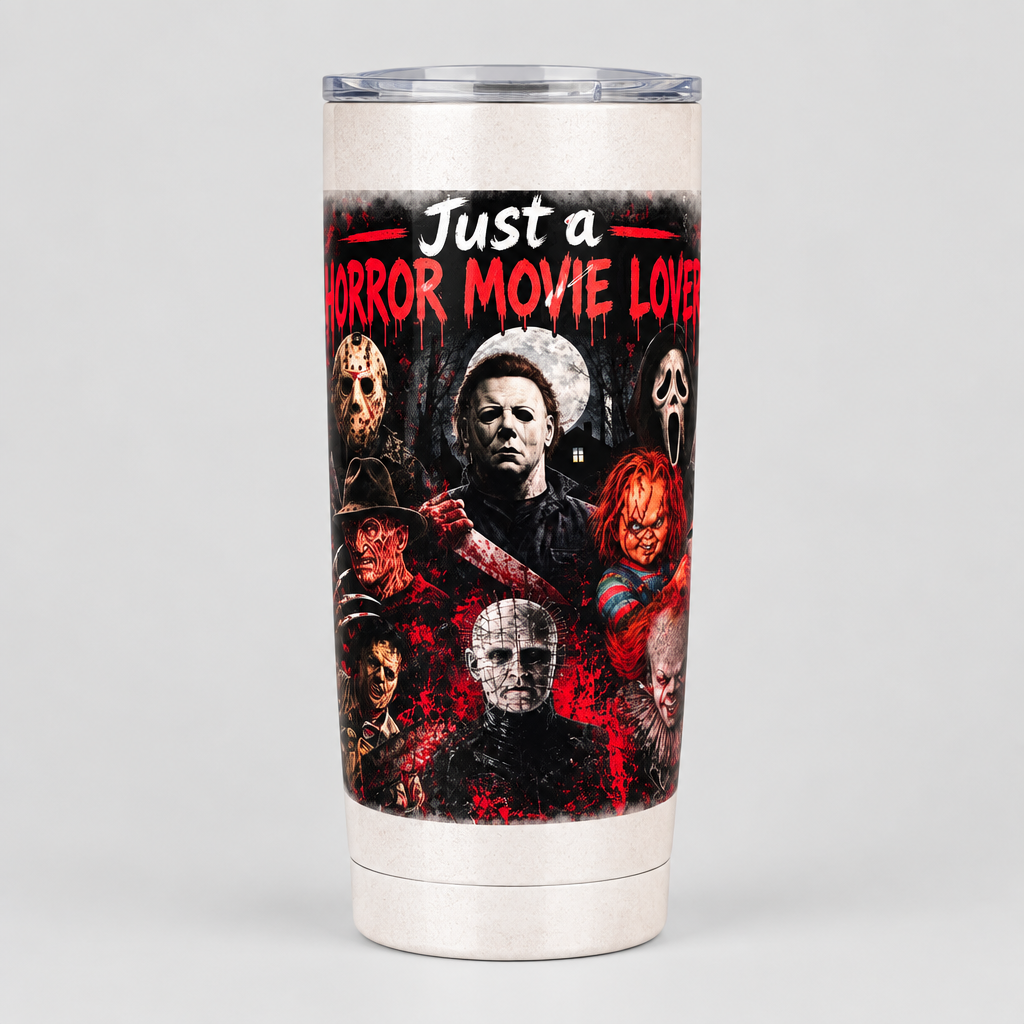 Just a Horror Movie Lover Glass Tumbler | Handmade Horror Fan Gift The Bargains Basement