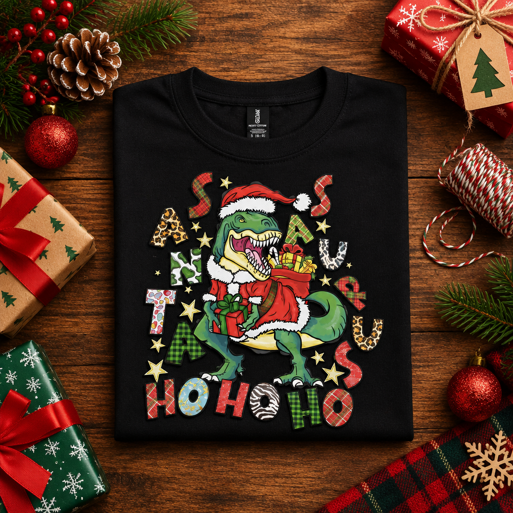 Santasaurus Rex Youth Christmas T-Shirt | Size Large The Bargains Basement
