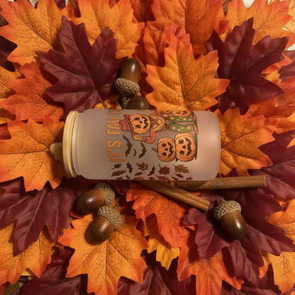 It's Fall Y'all Frosted Glass Can Tumbler – Handmade Halloween Fall Drinkware The Bargains Basement