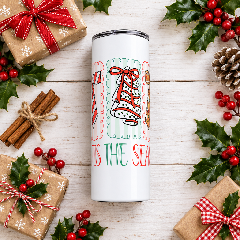 Tis the Season 20oz Skinny Christmas Tumbler – Handmade Holiday Drinkware The Bargains Basement
