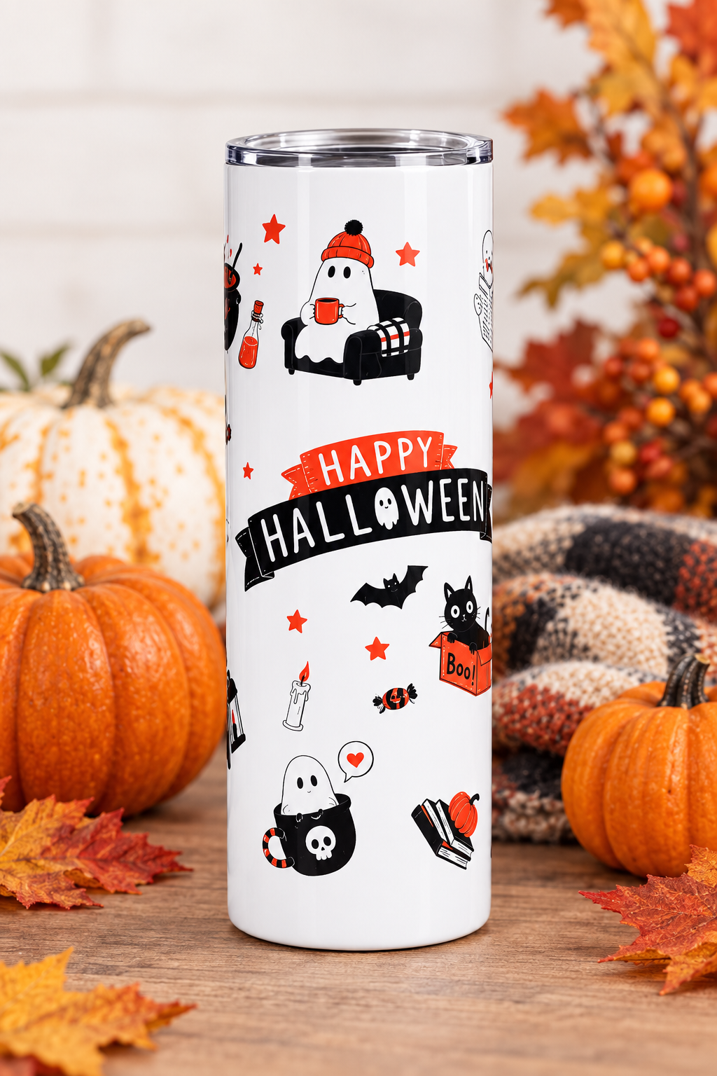 Happy Halloween Double-Sided 20oz Skinny Tumbler – Handmade Halloween Drinkware The Bargains Basement