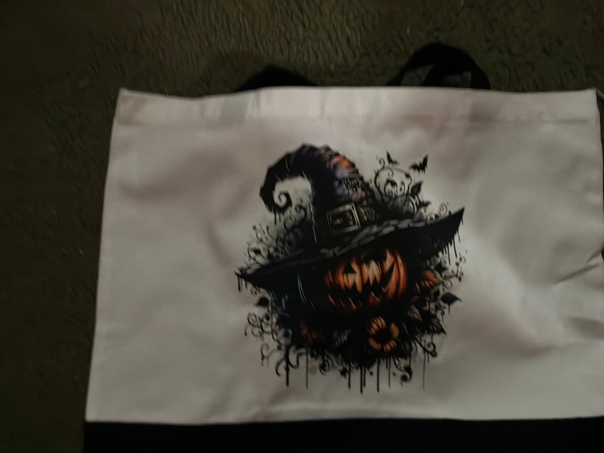 Wicked Pumpkin Witch | Halloween Canvas Tote Bag | Handmade Halloween Gift The Bargains Basement
