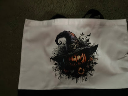 Wicked Pumpkin Witch | Halloween Canvas Tote Bag | Handmade Halloween Gift The Bargains Basement