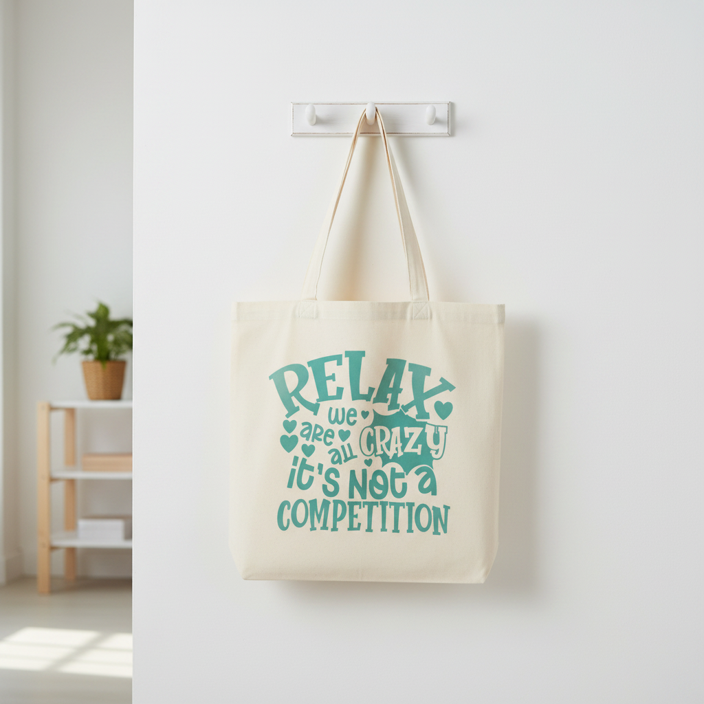Relax We Are All Crazy – Handmade Canvas Tote Bag The Bargains Basement