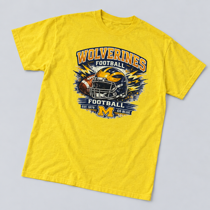 Yellow Wolverines Football Graphic T-Shirt – Large The Bargains Basement