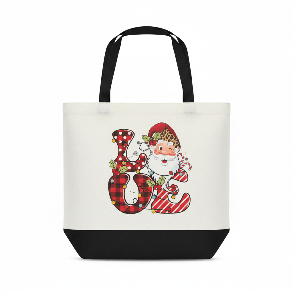 LOVE Santa Christmas Canvas Tote Bag | Holiday Sublimation Print The Bargains Basement