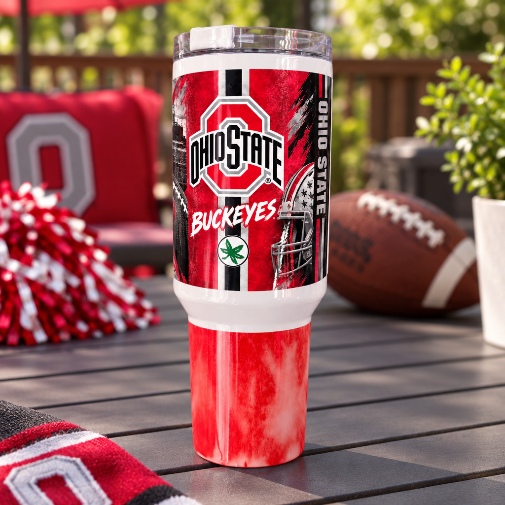 Ohio State Buckeyes 40oz Handmade Tumbler | Red & Black Game Day Cup The Bargains Basement