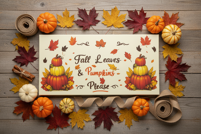 Fall Leaves & Pumpkins Please – Handmade 12x24x1 Canvas Sign The Bargains Basement