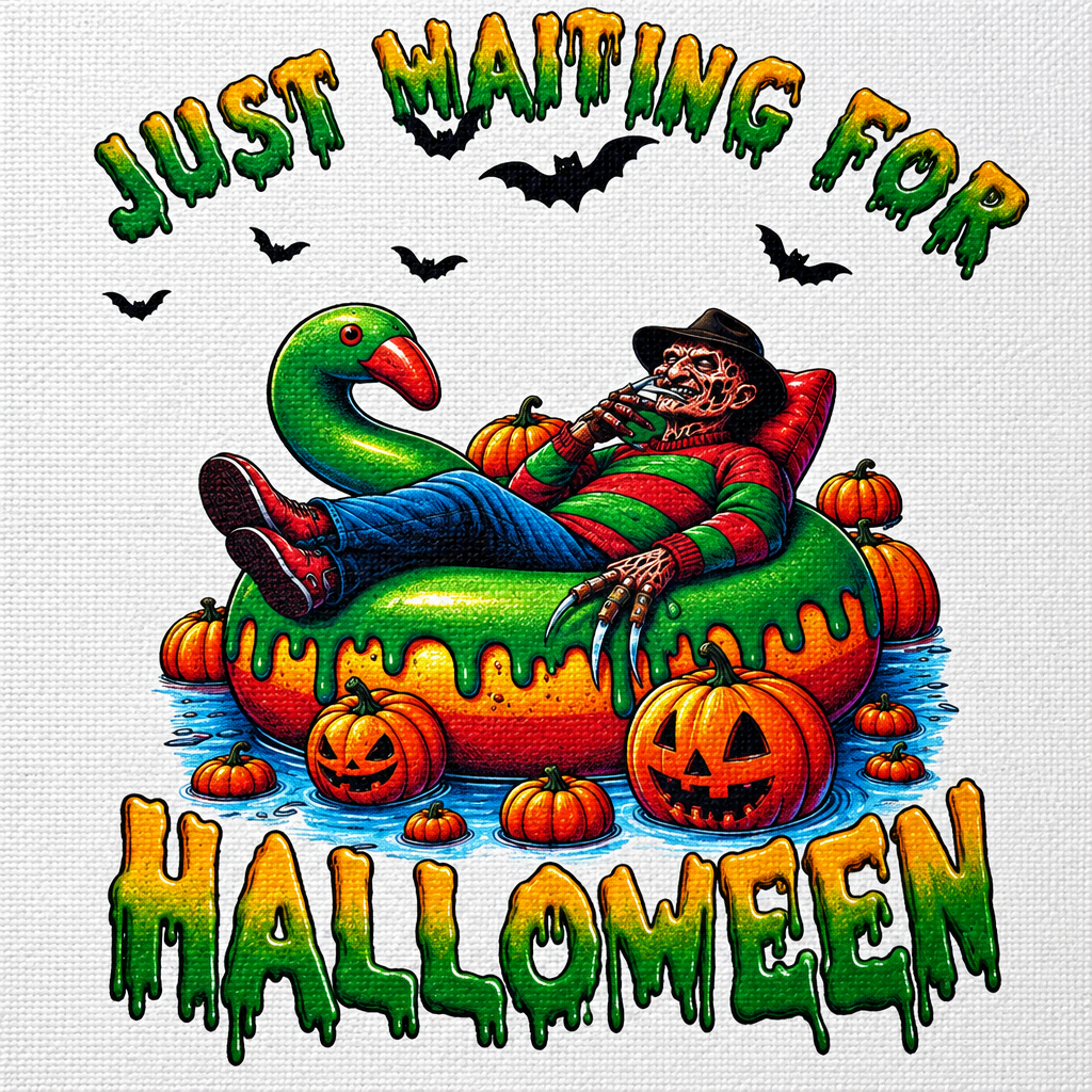 Just Waiting for Halloween | 11x9 Canvas Sign – Funny Horror Halloween Decor The Bargains Basement