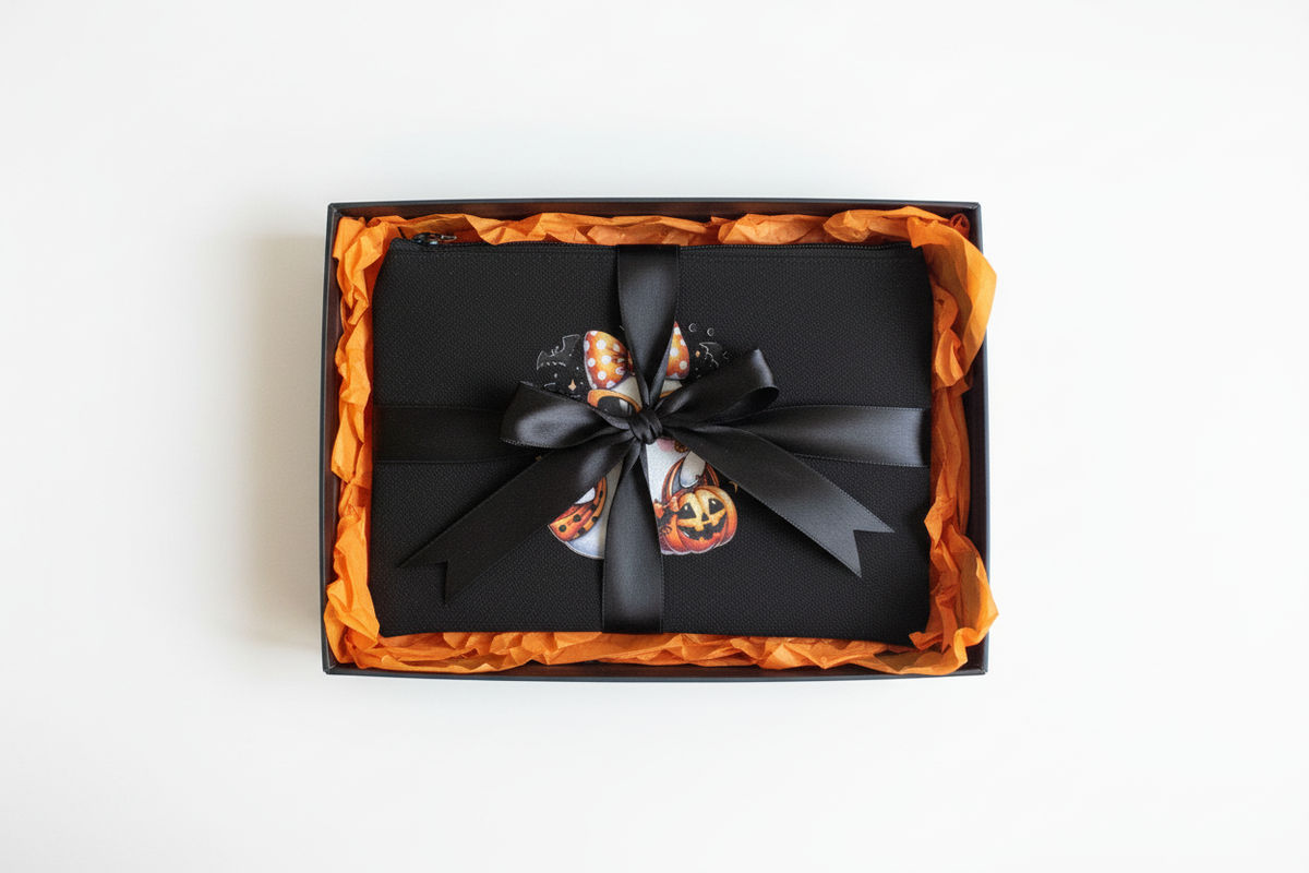 Glam Ghost Halloween Canvas Zipper Pouch | Handmade 8x5 The Bargains Basement