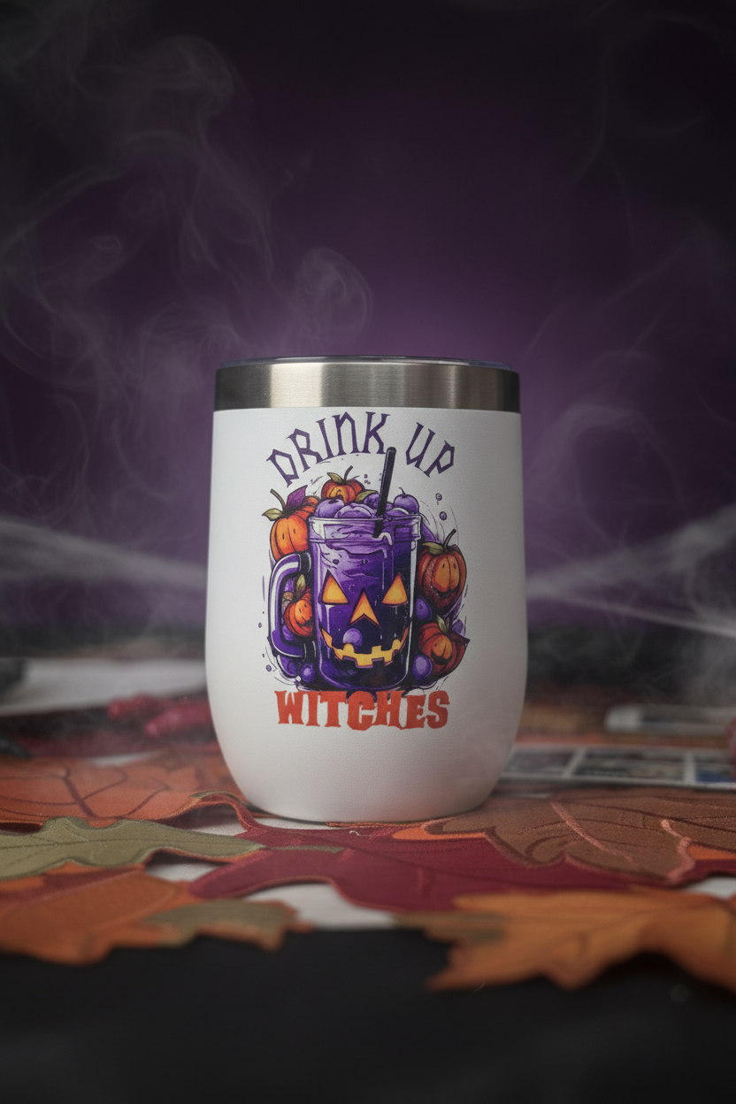 Drink Up Witches Halloween Stemless Wine Tumbler – Handmade The Bargains Basement