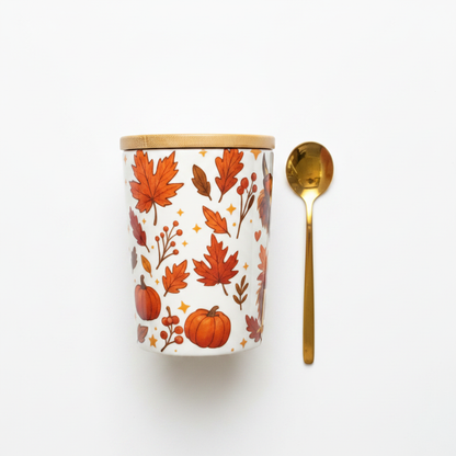 Hey Fall Highland Cow Canister & Fall Leaves Mug Set with Bamboo Lids & Gold Spoon The Bargains Basement