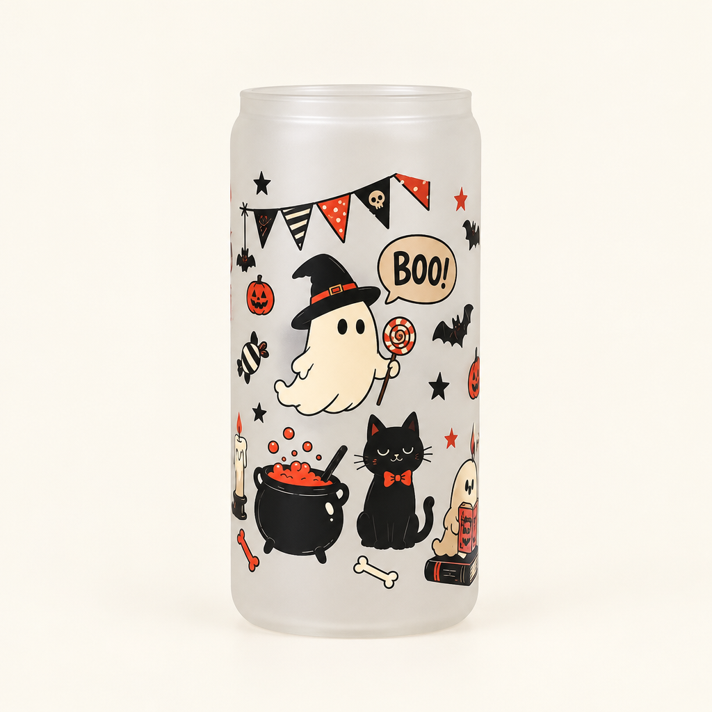 Handmade Halloween Glass Tumbler – Ghosts, Black Cats & Pumpkins The Bargains Basement
