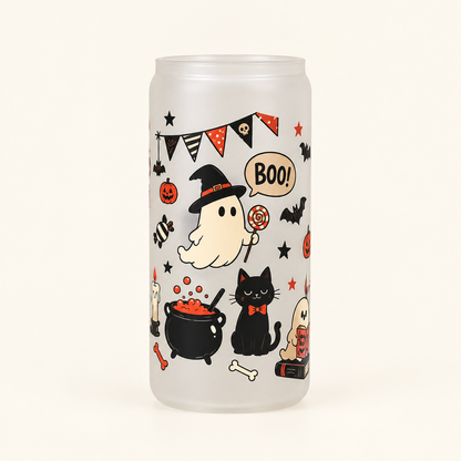 Handmade Halloween Glass Tumbler – Ghosts, Black Cats & Pumpkins The Bargains Basement