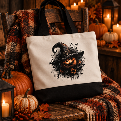 Wicked Pumpkin Witch | Halloween Canvas Tote Bag | Handmade Halloween Gift The Bargains Basement