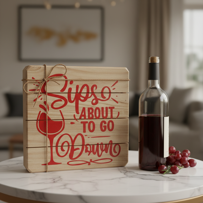 Sips About To Go Down Wood Sign The Bargains Basement