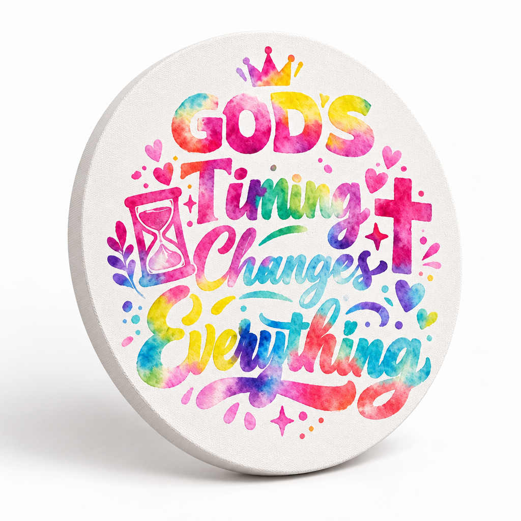 God's Timing Changes Everything | 12 Inch Round Canvas Sign – Faith Inspired Wall Decor The Bargains Basement