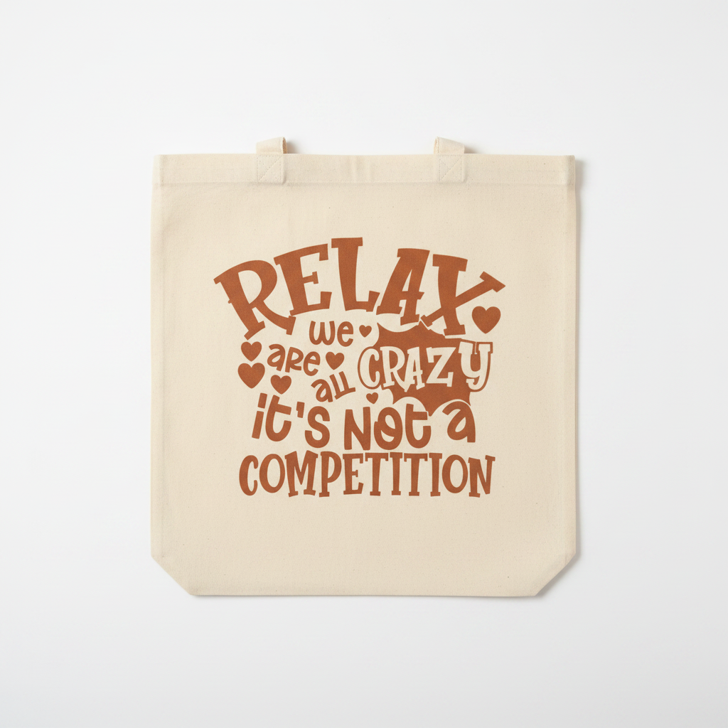 Relax We Are All Crazy – Handmade Canvas Tote Bag The Bargains Basement